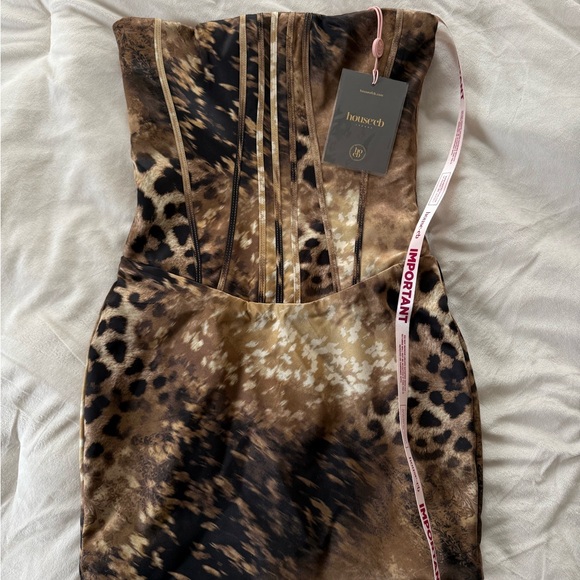 House of CB Dresses & Skirts - House of CB Leopard Print Strapless Bodycon Dress in Brown and Black